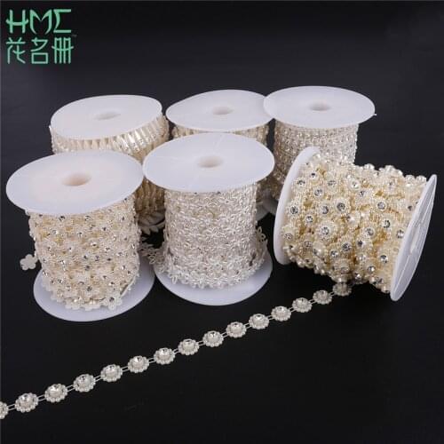 1m/bag Ivory ABS Pearl Beads Chain Trim Crystal Rhinestone for DIY Wedding Party Decoration Jewelry Findings Craft Accessories