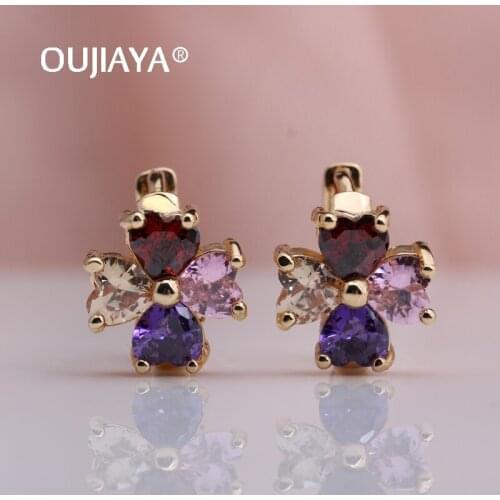 OUJIAYA New Flower Fashion Drop Earrings For Women 585 Rose Gold Color Luxury Jewelry Gift Natural Zircon Elegant Earrings A123
