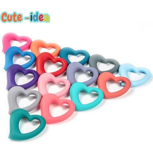 Cute-idea 1PC Heart Shaped Baby Silicone Teether Beads BPA Free Baby Teething goods DIY infants Pacifier Chain toys Accessories