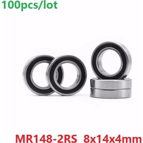 100pcs/lot MR148RS MR148-2RS MR148 RS 2RS 8x14x4 mm Rubber sealed deep groove Ball Bearing Miniature 8*14*4mm