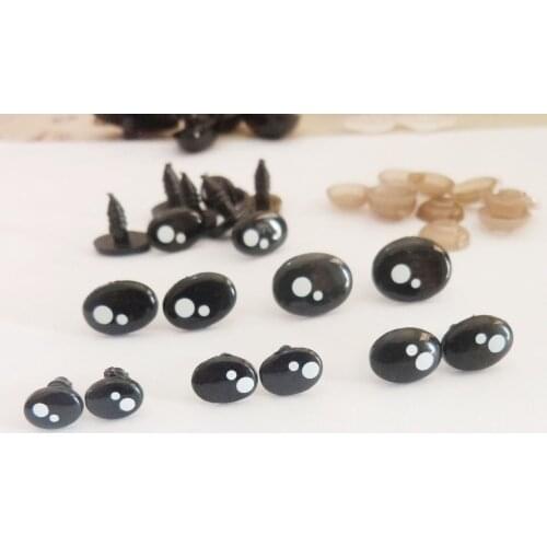 200pcs/lot 7x9/8x11/9x12/10x14/12x16mm oval black cartoon toy eyes plastic safety eyes & soft washer for plush doll findings