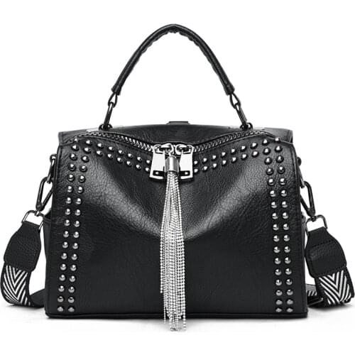 2021 Women Leather Handbags Fashion Rivet Bag Female Black High Capacity Crossbody Bags for Ladies Designer Luxury Shoulder Bag