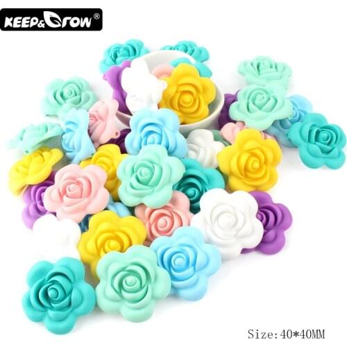 Keep&Grow 3Pcs Rose Silicone Beads Baby Teethers BPA Free Silicone Teething Beads DIY Necklace Pendant Making Toys Accessories