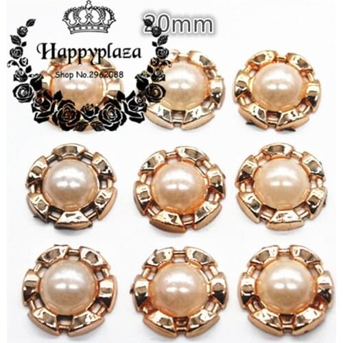 30PCS 20mm Golden Circle Ivory Pearl Plastic Flatback Button Decoration Sewing Craft Scrapbook Accessories