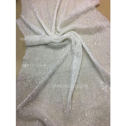 5yards /lot mm0134 crystal luxury sequin embroidery net mesh lace fabric for evening dress/wedding