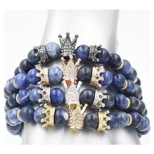 8mm hrh3 gold silver Copper cz zircon cubic zirconia elastic adjusted Charm Reiki Buddha nature stone Crown Bracelet