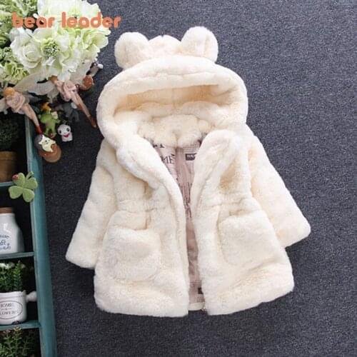 Bear Leader Girls Warm Coats 2021 New Winter Thick Faux Fur Jackets Cartoon Ear Fluffy Outerwear Long Sleeve Cute Coats 2 7Y