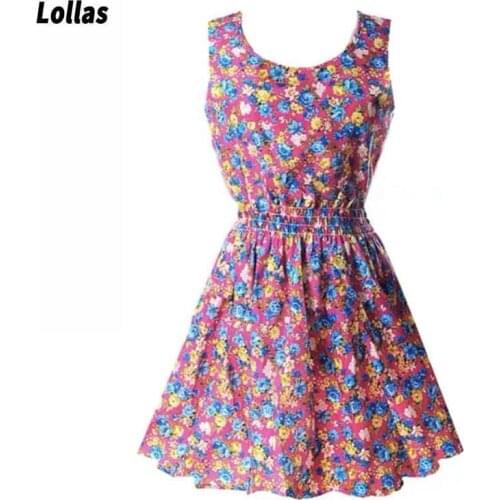 LOLLAS Sleeveless more slim and comfortable pure cotton round neck vest with floral applique dress