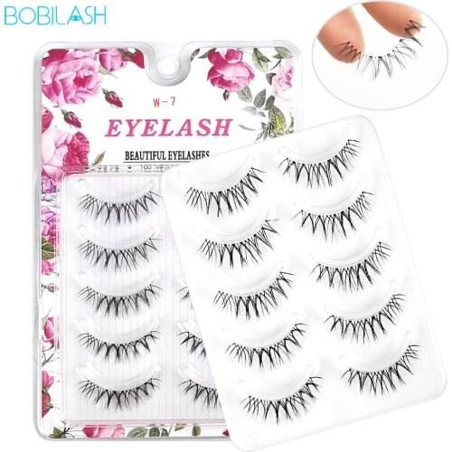 BOBILASH 5 Pairs Natural False Eyelashes Japanese Short Faux Mink Lashes Handmade Crisscross Fake Lashes Makeup Tools