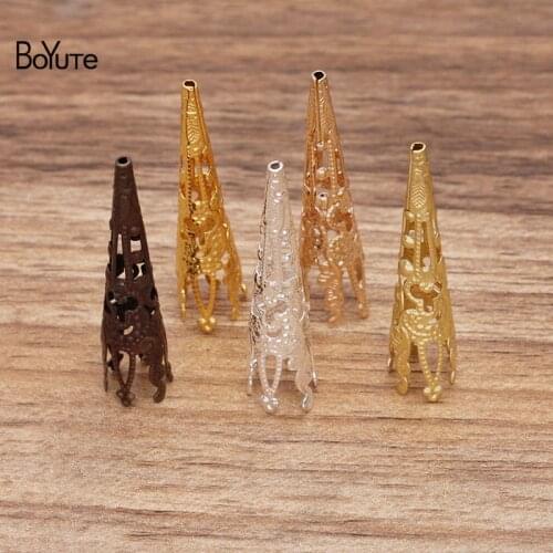 BoYuTe (50 Pieces/Lot) 41*9MM Long Metal Brass Filigree Flower Bead Caps Diy Hand Made Jewelry Accessories Wholesale