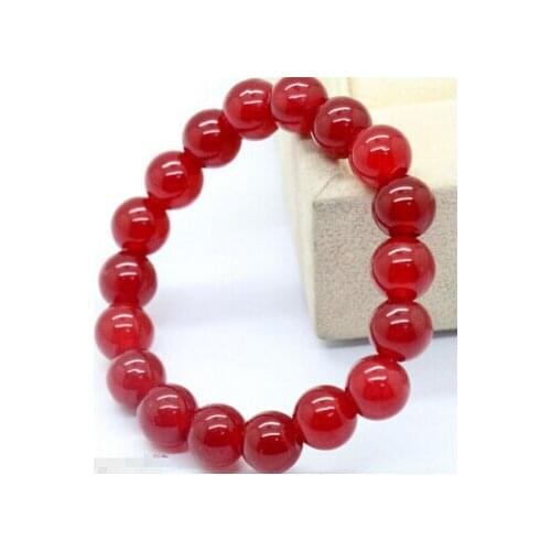 Natural 8mm Red Ruby Jade Round Beads Bracelet 7.5