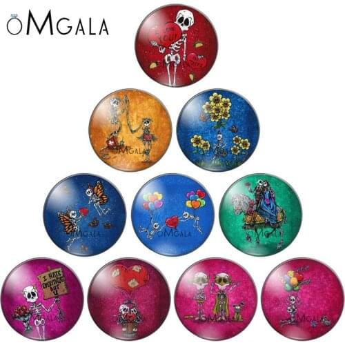 Flower Candy Sugar Love Skull Skeleton Bride Photo Glass Gems Cabochon Dome Demo Flat Back DIY Halloween Jewelry Accessories