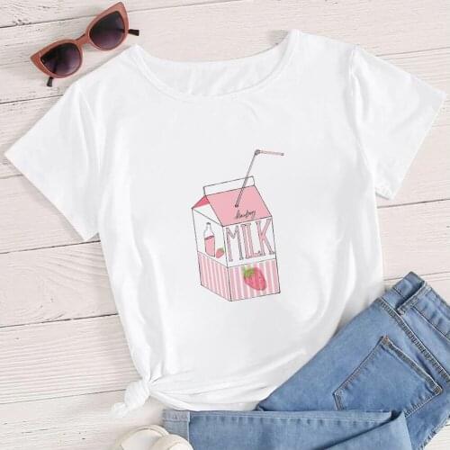 2021 Summer Short Sleeve Trendy Streetwear Versatile Occasion T-shirt Cartoon Cute Milk Printed Tshirt Femme Top Tees