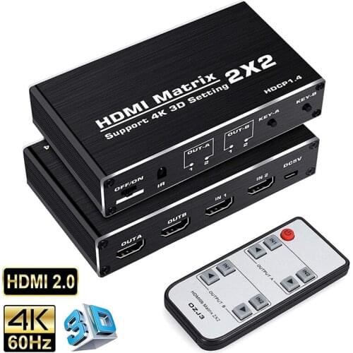 HDMI Matrix 2x2 4K 60hz 3D HDMI Switch Splitter HD 2 in 2 out YUV 4:2:0 Matrix Switch Splitter for PS4 XBOX TV