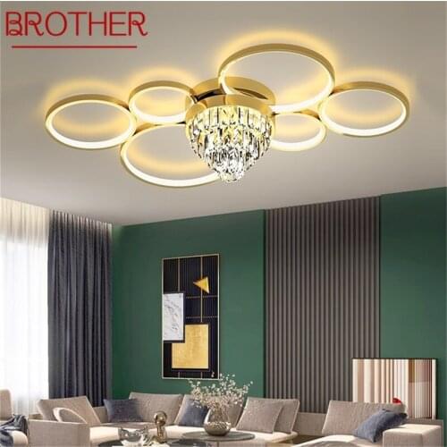 BROTHER Round Brass Ceiling Light Modern Creative Luxury Crystal Lamp LED Fixtures Decorative For Home