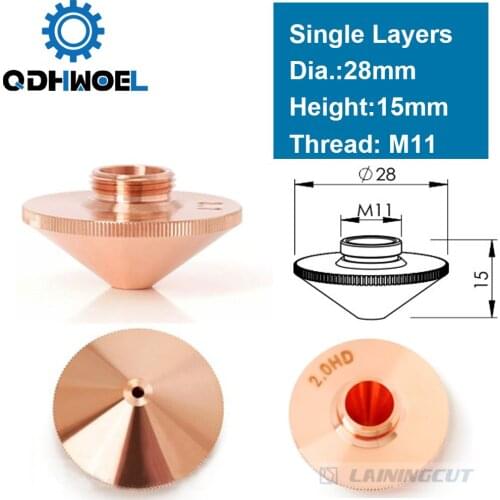 Laser Nozzle Single Layer Dia.28mm Caliber 0.8 - 4.0 OEM Precitec for Precitec FIBER Laser Cutting Head