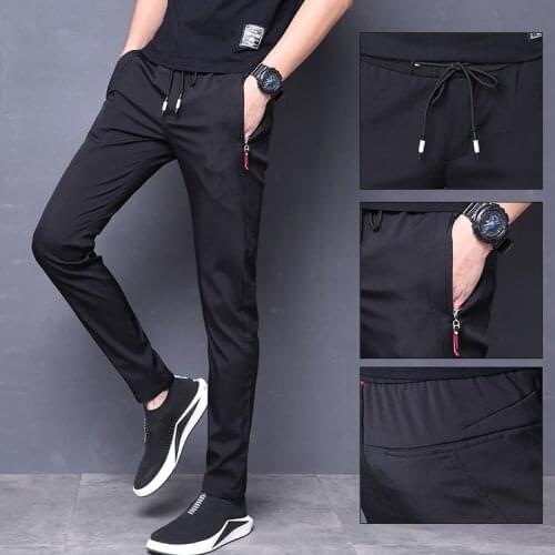 Summer Fashion Slim Ice Silk Sports Mens Korean Version Men Casual Trousers Loose Spring Breathable Quick-Drying Pants Gift