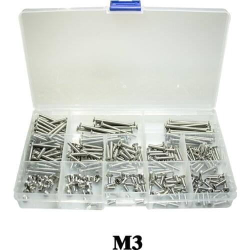 260Pcs/Set A2-70 304 Stainless Steel M3 M4 M5 M6 Allen Bolt Hex Socket Round Cap Head Screw Bolts Assortment Kit Set