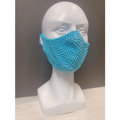 Sparkling Sequins Rhinestones Pearl Decoration Face Mask Stage Wear Lady Performance Wear Nightclub Outfit Uniform Costumes