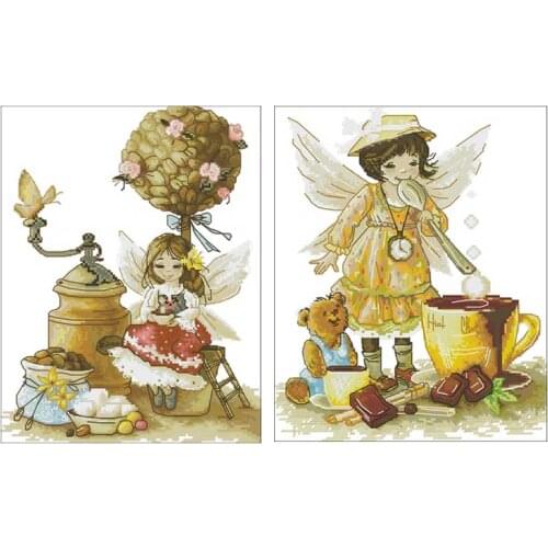 Fairy and coffee patterns counted 11CT 14CT 18CT Cross Stitch Set DIY Chinese Cross-stitch Kits Embroidery Needlework Home Deco