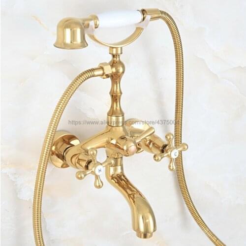 Wall Mounted Bathtub Faucet Gold Color Brass Tub Sink Faucet Telephone Style Bathroom Bath Shower Set with Handshower Nna921