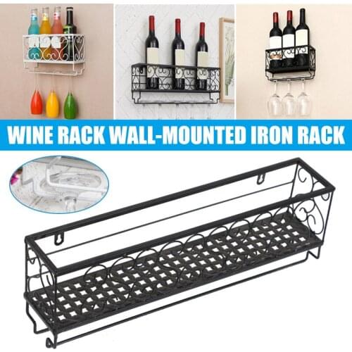 Wall Mounted Iron Wine Rack Bottle Champagne Glass Holder Shelves Bar Home Party D1