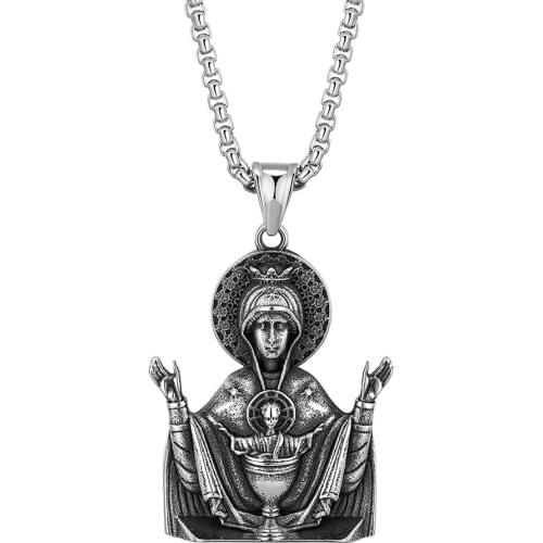 Stainless Steel Vintage Virgin Mary Mama Pendant Necklace Christ Christianity Religious Mary Necklaces Jewelry Gift For Him