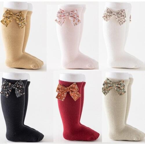 Spring Kids Socks Floral Big Bow Toddlers Girls knee High Long Sock Soft Cotton Hollow Out Baby Socks Mesh Girl Princess Socken