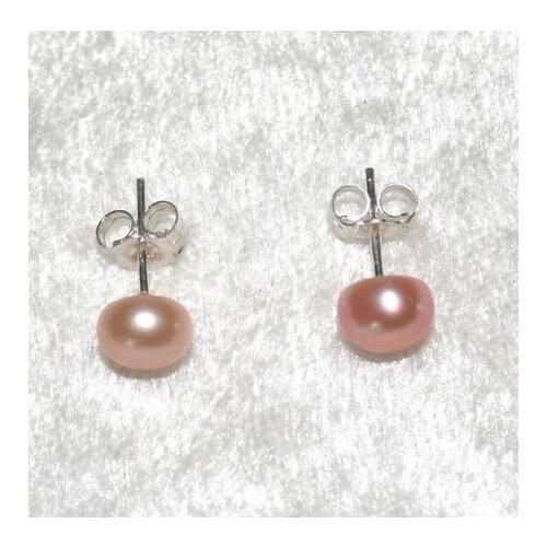 New Favorite Pearl Earring Pink Color 6mm Freshwater Pearl S925 Sterling Silver Stud Earrings Fine Jewelry Nice Women Gift