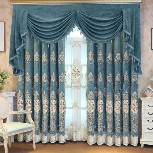 New European-style Chenille Embroidery Shade Curtains for Living Dining Room Bedroom