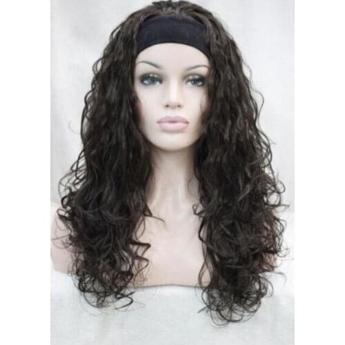 Wig 3/4 wig with headband New fashion brown wavy long synthetic womens half wigs