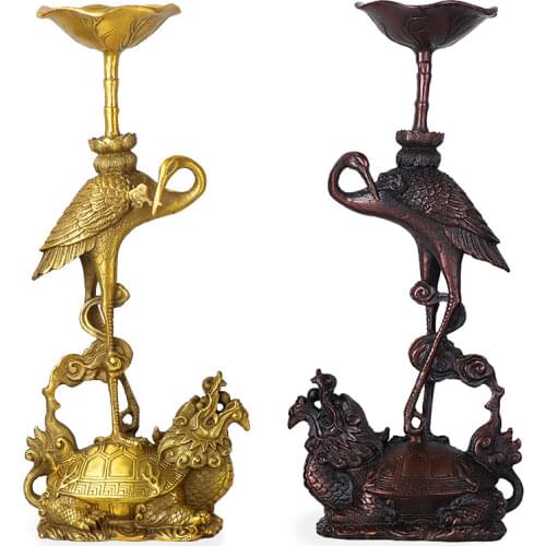 Couple Large Candle Holders Brass Table Pure Copper Candlestick 2PCS Turtle Tortoise Butter Lamp Holder Thailand Bougeoir FC052