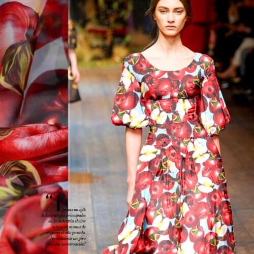 Printed silk tulle fabric summer fruit fabric prints dress silk chiffon fabric wholesale silk cloth fabric minky material