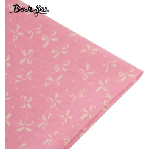 Booksew 100% Cotton Plain Fabric Home Textile Fat Quarter Quilting Crafts Dolls DIY Patchwork White Bowknot Design Pink Cloth