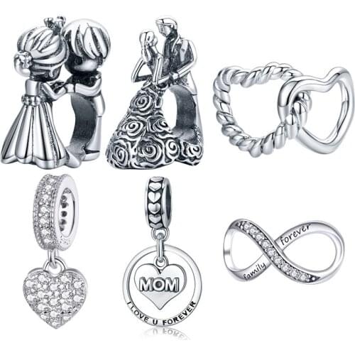WOSTU Authentic 925 Sterling Silver Hot Sale Sweet Love Charms Pendant Fit Bracelets Women Party Fashion DIY Jewelry Gift Making