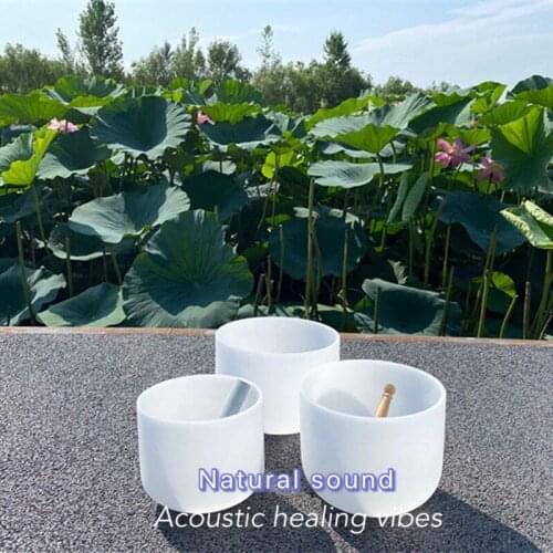 6"8"10" Notes C/D/E/F/G/A/B Chakra Frosted Quartz Crystal Singing Bowl Set of 3
