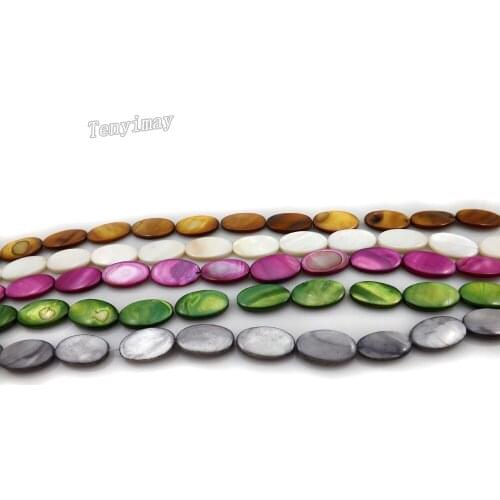 Multicolor natrue oval shell charm beads, mother of pearl shell, dyeing shell beads fit jewelry DIY free shipping 5 strands/lot