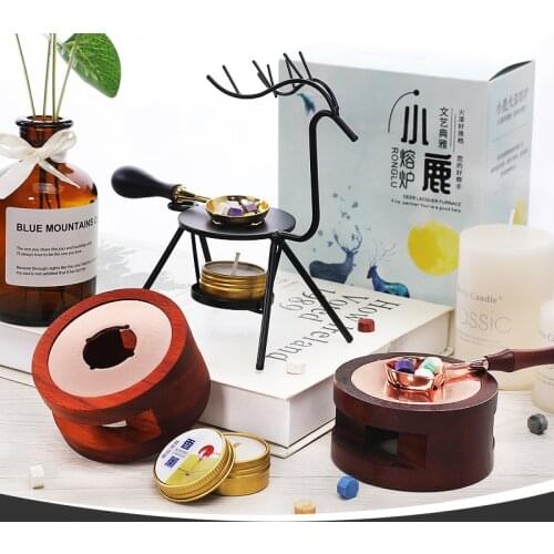 Retro Sealing Wax Furnace Stove Pot Stamp Wax Seal Beads Wooden Handle Sealing Wax Spoon for Wax Sealing Decorative Craft Gifts