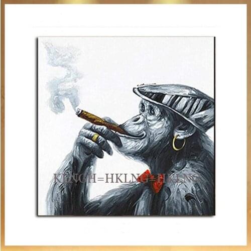 Handmade Smoking Monkey Lead with Oil Painting On Canvas Living Room Home Decor Wall Paintings Thinking Orangutan Animal