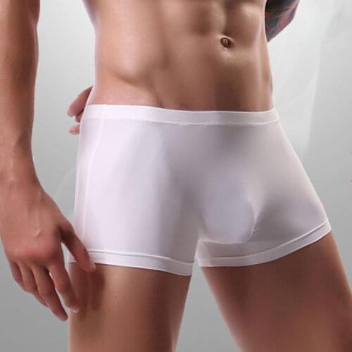 Sexy Men U Convex Pouch Boxers Ice Silk Pants Underwear Transparent Smooth Breathable Boxer Seamless Underwear Gay Wear F6