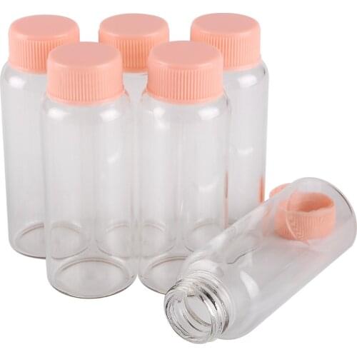 5pcs 25ml 27*70mm Glass Bottles Glass Jars with Pink Plastic Caps Spice Jars Potion bottles Glass Vials