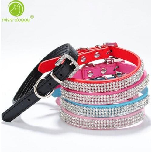 Rhinestone Puppy Dog Cat Collars Bling Collar for Small Medium Breeds 3 Rows Puppy Neck Strap XS S M L Free&Drop shipping