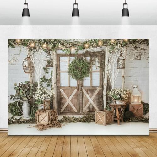 Laeacco Baby Shower Birthday Vinyl Background Brick Wall Plant Wreath Kid Portrait Photography Backdrop Light Decor Photo Studio