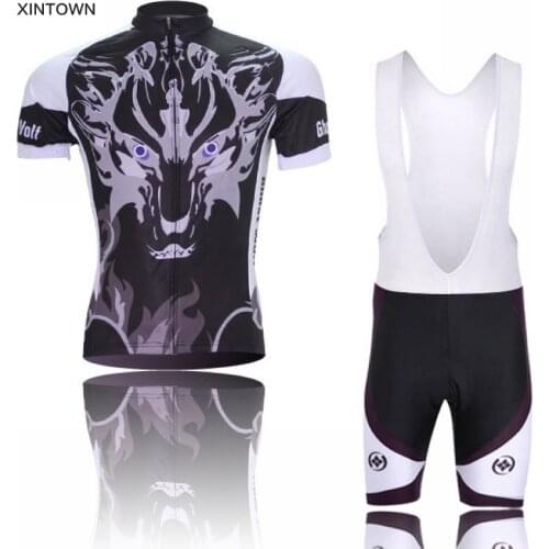 XINTOWN Mens Ghost Wolf Short Sleeve Bicycle Clothing Ropa Ciclismo Bike Team Cycling Jersey Shorts Size: S-4XL