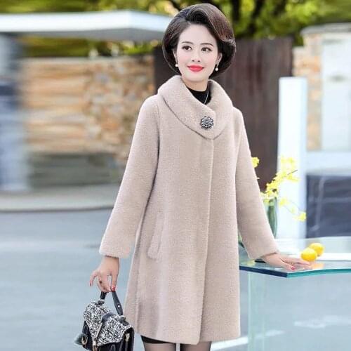 Winter Jacket New 2021 Womens Woolen Coats Mink Fleece Faux Fur Casual Mid-length Thick Plus Size M-5XL Loose Outwear Female