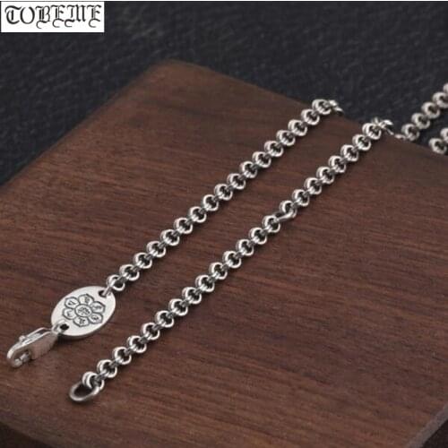 100% 925 Silver 3mm Tibetan Six Words Necklace 925 Sterling Pendant Necklace Buddhist OM Mantra Necklace for Pendants