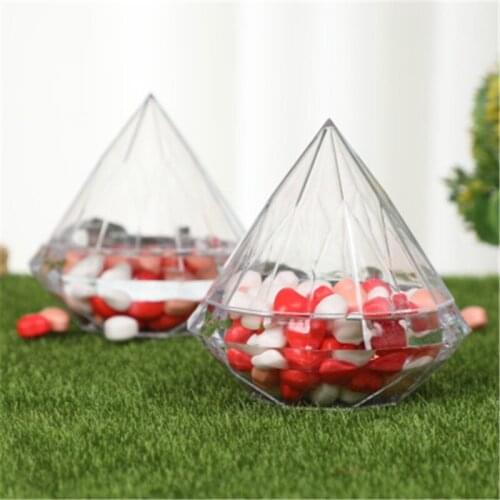 12pcs Empty Transparent Crystal Diamond Shaped Candy Box Food Grade Plastic Wedding Party Decoration Small Storage Box