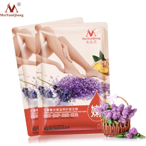 2PCS Remove Dead Skin Exfoliating Foot Mask Ginger and Lavender Nourished Caring Foot Care Mask Peeling Cuticles Heel Feet Care