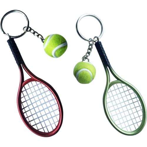 2Pcs Couples Key Chain Creative Tennis Ball Racket Pendant Key Chain Keyfob