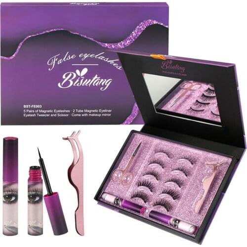 5 Pairs Magnetic Eyelashes 3D Mink Natural False Eyelashes Waterproof Lasting Magnetic Eyeliner&Tweezer Set Makeup Extension